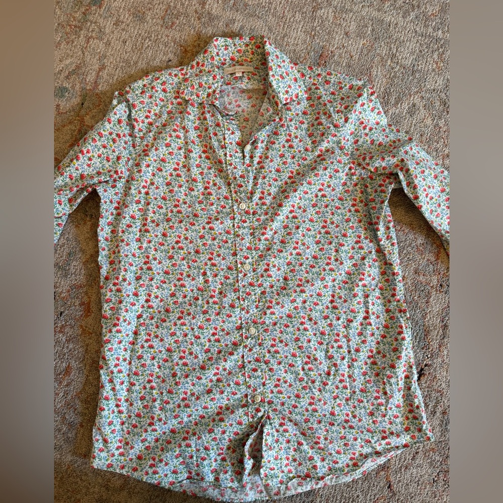 Ann Mashburn Floral Button Down Blouse Ditsy Print Size Small